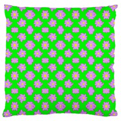 Modern Pink Flowers  On Green Large Cushion Case (one Side) by BrightVibesDesign