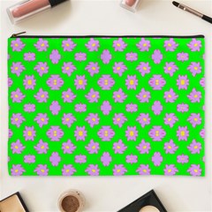 Modern Pink Flowers  On Green Cosmetic Bag (xxxl) by BrightVibesDesign