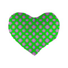 Modern Pink Flowers  On Green Standard 16  Premium Heart Shape Cushions by BrightVibesDesign