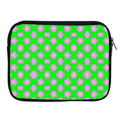 Modern Pink Flowers  On Green Apple Ipad 2/3/4 Zipper Cases by BrightVibesDesign