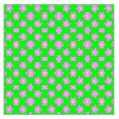 Modern Pink Flowers  On Green Large Satin Scarf (square) by BrightVibesDesign