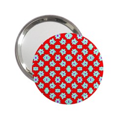 Modern Turquoise Flowers  On Red 2 25  Handbag Mirrors by BrightVibesDesign