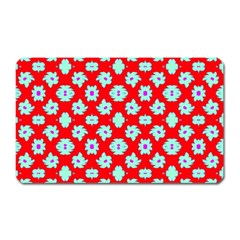 Modern Turquoise Flowers  On Red Magnet (rectangular) by BrightVibesDesign