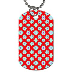 Modern Turquoise Flowers  On Red Dog Tag (two Sides) by BrightVibesDesign