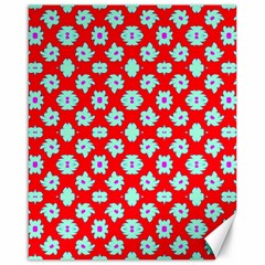 Modern Turquoise Flowers  On Red Canvas 16  X 20  by BrightVibesDesign