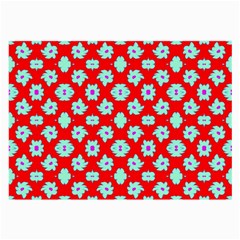 Modern Turquoise Flowers  On Red Large Glasses Cloth (2 Sides) by BrightVibesDesign