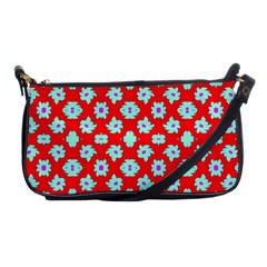 Modern Turquoise Flowers  On Red Shoulder Clutch Bag by BrightVibesDesign