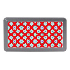 Modern Turquoise Flowers  On Red Memory Card Reader (mini) by BrightVibesDesign