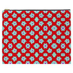 Modern Turquoise Flowers  On Red Cosmetic Bag (xxxl) by BrightVibesDesign