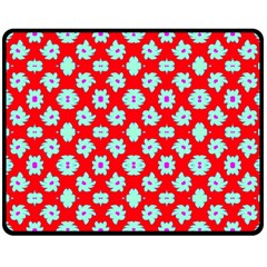 Modern Turquoise Flowers  On Red Double Sided Fleece Blanket (medium) 