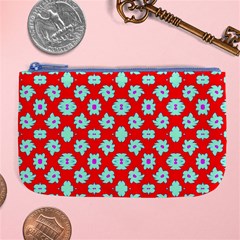 Modern Turquoise Flowers  On Red Large Coin Purse by BrightVibesDesign