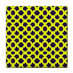 Modern Dark Blue Flowers On Yellow Tile Coasters by BrightVibesDesign