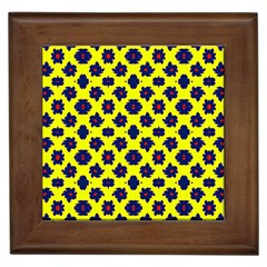 Modern Dark Blue Flowers On Yellow Framed Tiles by BrightVibesDesign