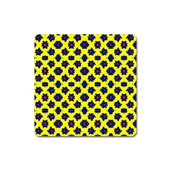 Modern Dark Blue Flowers On Yellow Square Magnet by BrightVibesDesign