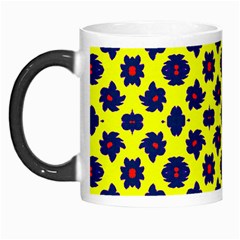 Modern Dark Blue Flowers On Yellow Morph Mugs by BrightVibesDesign