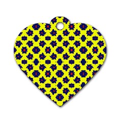 Modern Dark Blue Flowers On Yellow Dog Tag Heart (one Side) by BrightVibesDesign