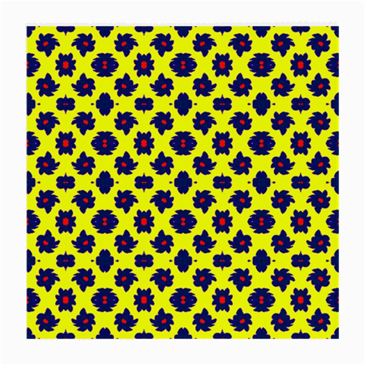 Modern Dark Blue Flowers On Yellow Medium Glasses Cloth