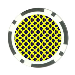 Modern Dark Blue Flowers On Yellow Poker Chip Card Guard by BrightVibesDesign