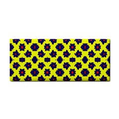 Modern Dark Blue Flowers On Yellow Hand Towel by BrightVibesDesign