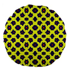 Modern Dark Blue Flowers On Yellow Large 18  Premium Round Cushions by BrightVibesDesign