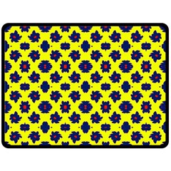 Modern Dark Blue Flowers On Yellow Double Sided Fleece Blanket (large)  by BrightVibesDesign