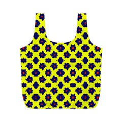 Modern Dark Blue Flowers On Yellow Full Print Recycle Bag (m) by BrightVibesDesign