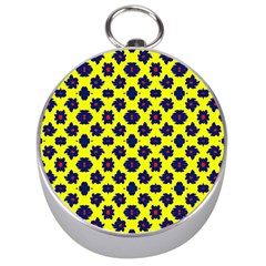 Modern Dark Blue Flowers On Yellow Silver Compasses by BrightVibesDesign