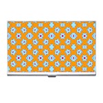 Modern Blue Flowers  On Orange Business Card Holder Front