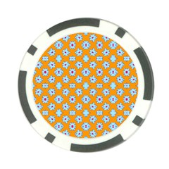 Modern Blue Flowers  On Orange Poker Chip Card Guard by BrightVibesDesign