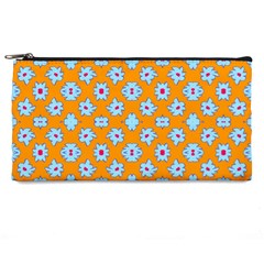 Modern Blue Flowers  On Orange Pencil Cases by BrightVibesDesign