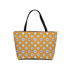 Modern Blue Flowers  On Orange Classic Shoulder Handbag by BrightVibesDesign