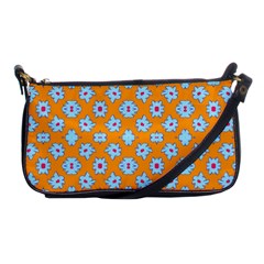 Modern Blue Flowers  On Orange Shoulder Clutch Bag by BrightVibesDesign