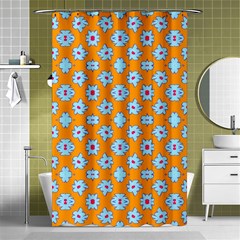 Modern Blue Flowers  On Orange Shower Curtain 48  X 72  (small)  by BrightVibesDesign