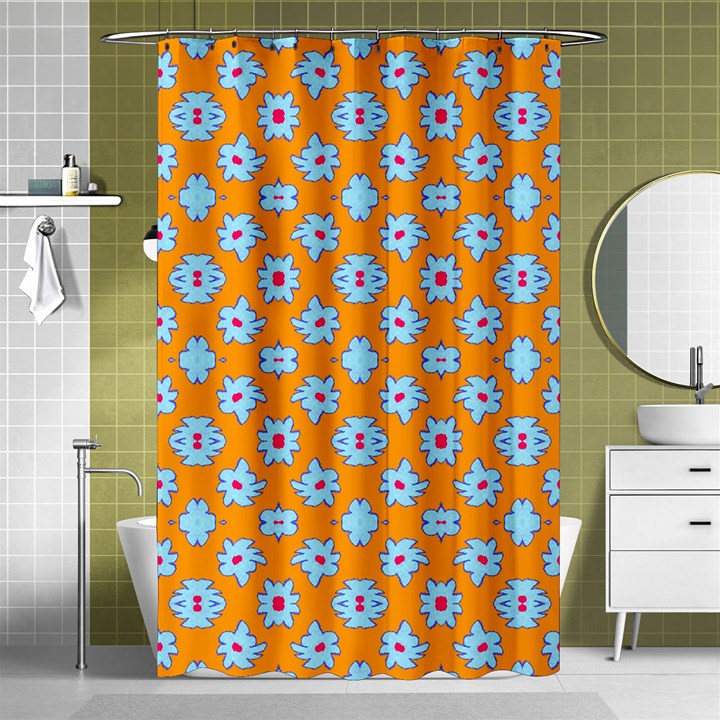 Modern Blue Flowers  On Orange Shower Curtain 48  x 72  (Small) 