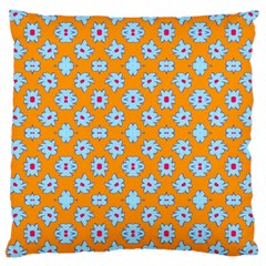 Modern Blue Flowers  On Orange Large Cushion Case (one Side) by BrightVibesDesign