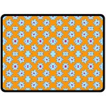 Modern Blue Flowers  On Orange Double Sided Fleece Blanket (Large)  80 x60  Blanket Back