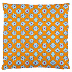 Modern Blue Flowers  On Orange Large Flano Cushion Case (two Sides) by BrightVibesDesign