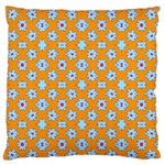 Modern Blue Flowers  On Orange Large Flano Cushion Case (Two Sides) Front