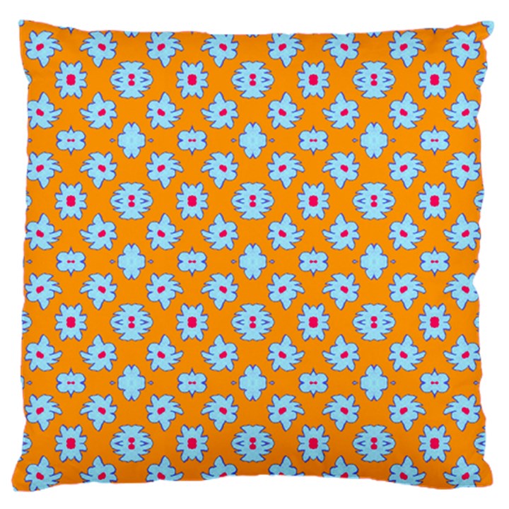 Modern Blue Flowers  On Orange Large Flano Cushion Case (Two Sides)