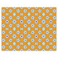 Modern Blue Flowers  On Orange Double Sided Flano Blanket (medium)  by BrightVibesDesign