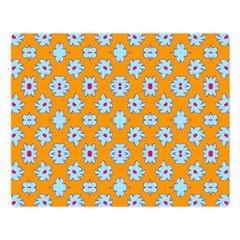 Modern Blue Flowers  On Orange Double Sided Flano Blanket (large)  by BrightVibesDesign