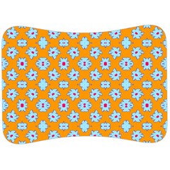 Modern Blue Flowers  On Orange Velour Seat Head Rest Cushion by BrightVibesDesign