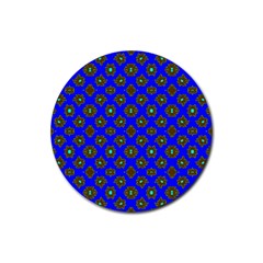 Modern Brown Flowers On Blue Rubber Coaster (round)  by BrightVibesDesign