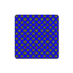 Modern Brown Flowers On Blue Square Magnet by BrightVibesDesign