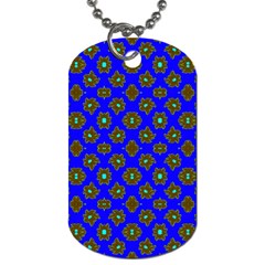 Modern Brown Flowers On Blue Dog Tag (one Side) by BrightVibesDesign