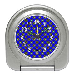 Modern Brown Flowers On Blue Travel Alarm Clock by BrightVibesDesign