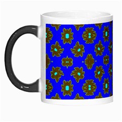 Modern Brown Flowers On Blue Morph Mugs by BrightVibesDesign