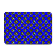 Modern Brown Flowers On Blue Small Doormat  by BrightVibesDesign