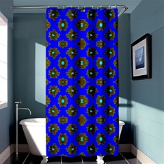 Modern Brown Flowers On Blue Shower Curtain 36  X 72  (stall)  by BrightVibesDesign