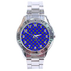 Modern Brown Flowers On Blue Stainless Steel Analogue Watch by BrightVibesDesign